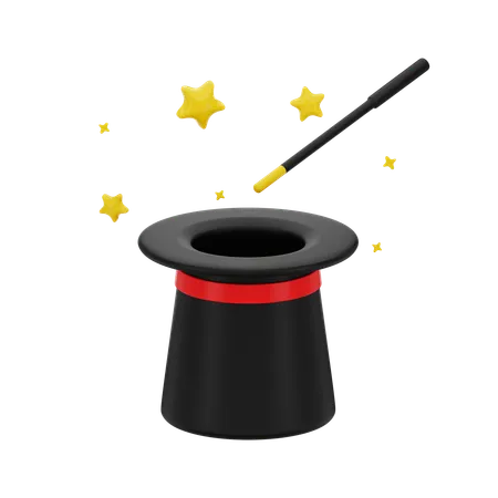 Magic Wand and Hat  3D Icon