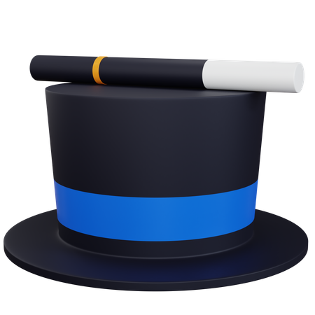 Magician hat and magic stick  3D Icon