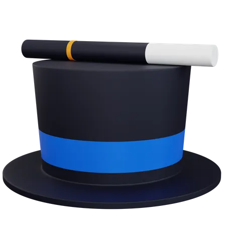 Magician hat and magic stick  3D Icon