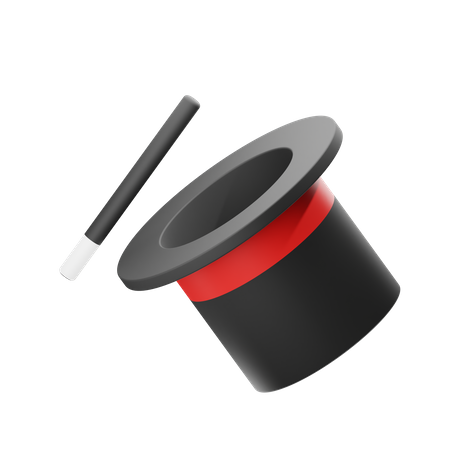 Magician Hat And Stick  3D Illustration