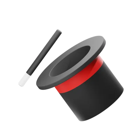 Magician Hat And Stick  3D Illustration