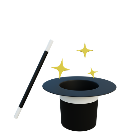 Magician hat and wand 3D Illustration