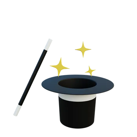 Magician hat and wand  3D Illustration