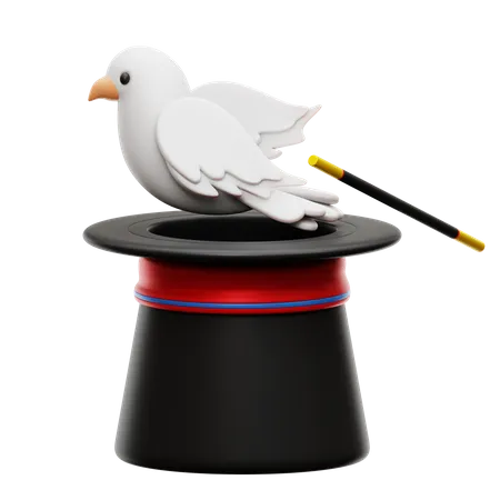 Magician Hat with Pigeon  3D Icon