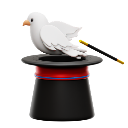 Magician Hat with Pigeon  3D Icon