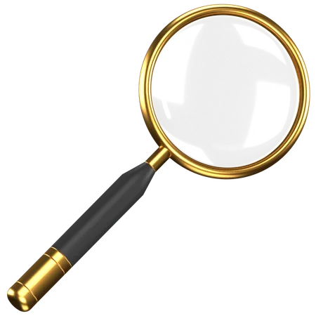 3 D Icon Of A Black And Gold Magnifier 3D Icon