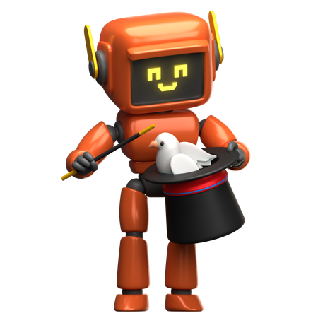 Mago robot naranja con paloma  3D Illustration