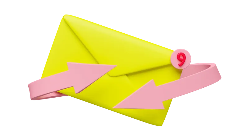 3 D Yellow Envelope Letter With Notification Message Arrow Isolated 3D Icon