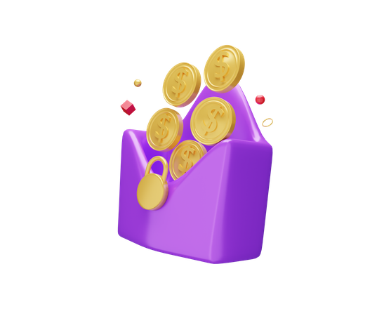 Mail with gold coin  3D Illustration