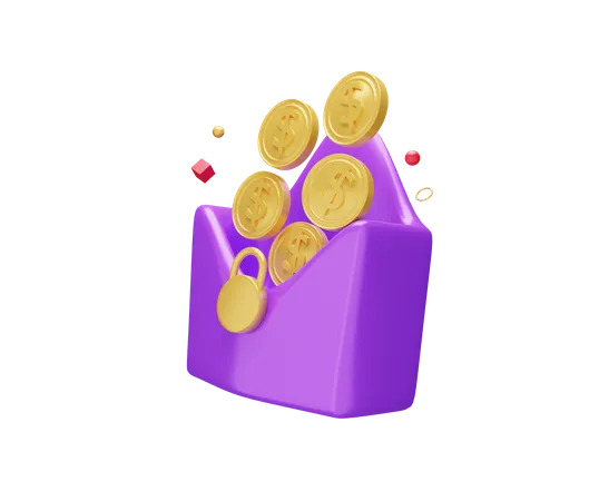 Mail with gold coin  3D Illustration