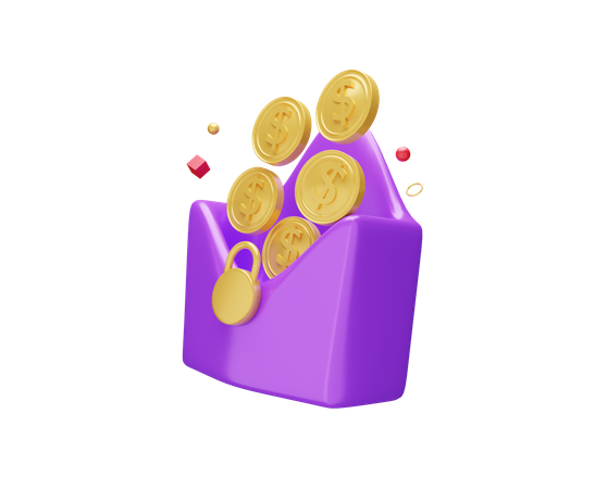 Mail with gold coin 3D Illustration