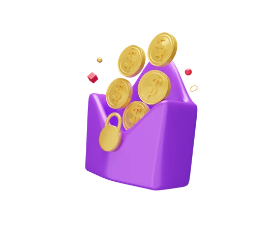 Mail with gold coin 3D Illustration