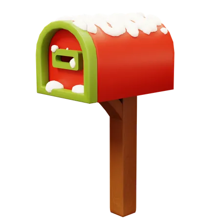 3 D Cute Cartoon Green And Red Mailbox Covered With Snow In Outdoor Home House City Park Winter Holiday Seoson New Year Christmas Concept Happy New Year Decoration Merry Christmas Holiday New Year And Xmas Celebration 3D Icon