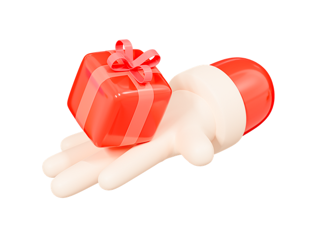 Main du père Noël avec boîte cadeau  3D Icon