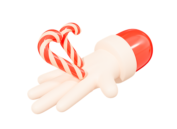 Main du père Noël avec canne en bonbon  3D Icon
