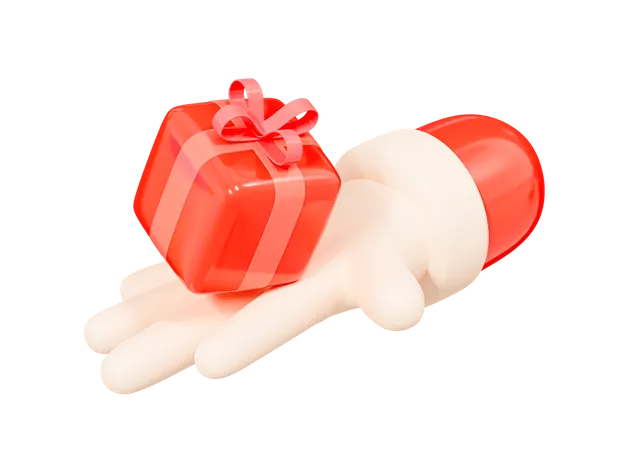 La Main Du Pere Noel 3 D Donne Une Boite Cadeau Joyeux Noel Et Bonne Annee Surprise Element De Vacances Cadeau De Noel Icone De Conception De Rendu Creatif De Dessin Anime 3D Icon