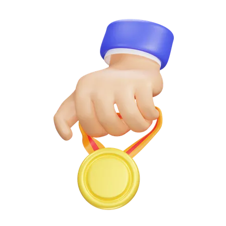 Main et médaille d'or  3D Icon