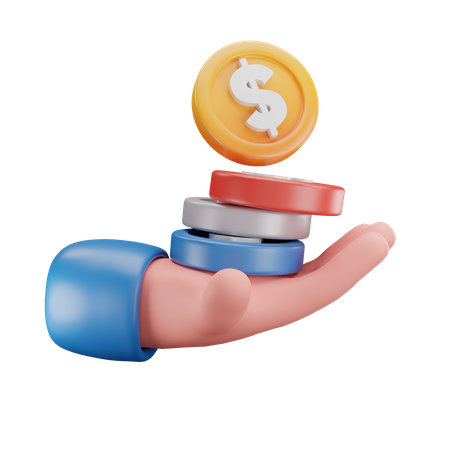 Main et pièces de monnaie  3D Icon