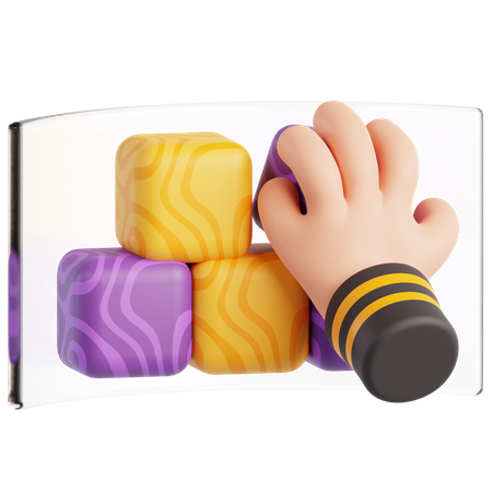 Main jouant des briques virtuelles  3D Icon