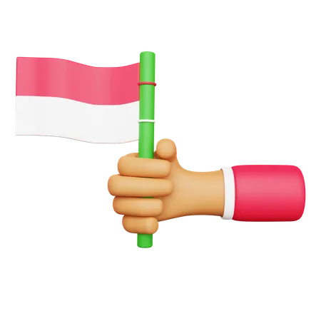 Main tenant le drapeau de l'indonésie  3D Icon