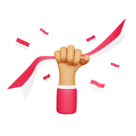 Main tenant le drapeau de l'indonésie  3D Icon