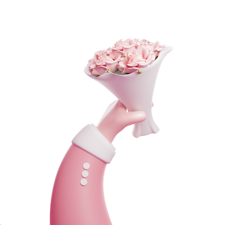 Main tenant un bouquet de fleurs  3D Icon