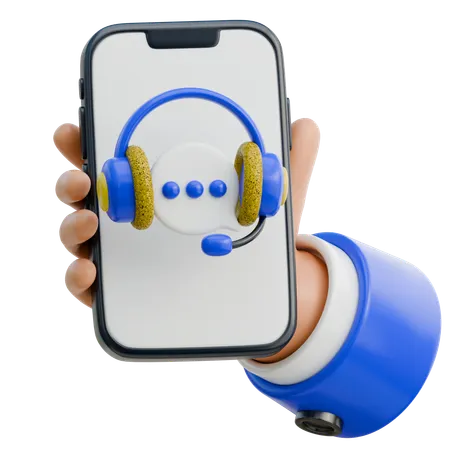 Main tenant un smartphone avec une icône de support de chat en direct  3D Icon