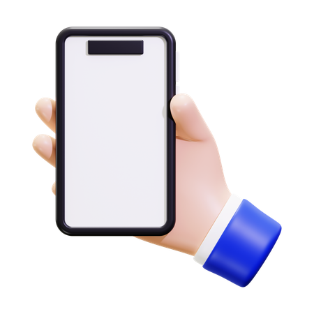 Main tenant un téléphone noir avec un écran blanc  3D Icon