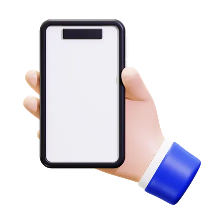 Main tenant un téléphone noir avec un écran blanc  3D Icon