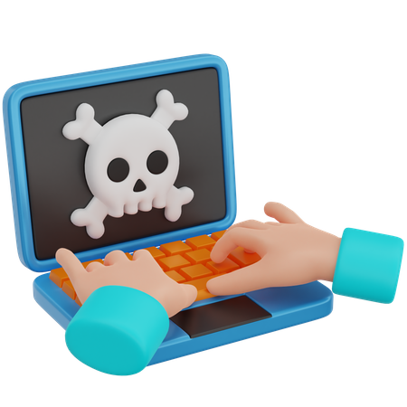 Main utilisant un ordinateur portable piraté  3D Icon