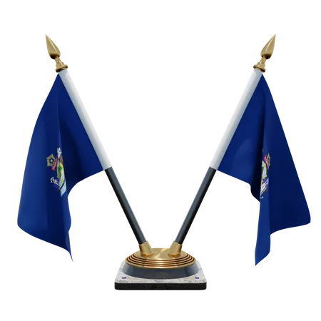 Maine Double Desk Flag Stand  3D Flag