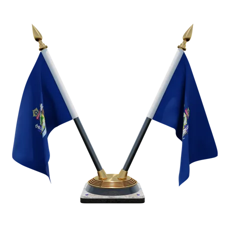Maine Double Desk Flag Stand  3D Illustration