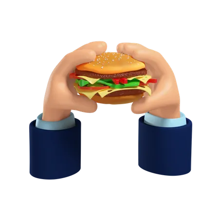 Mains tenant un cheeseburger  3D Illustration