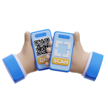 Mains tenant des téléphones à code QR  3D Icon