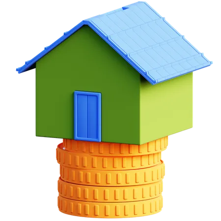 Maison sur une pile de pièces  3D Icon