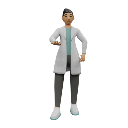 Make doctor standing while showing hand  3D Icon