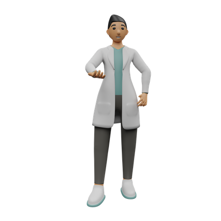 Make doctor standing while showing hand  3D Icon