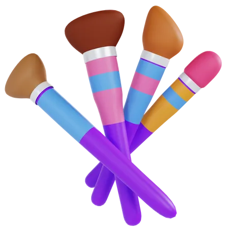 3 D Illustration Of A Collection Of Beauty Brushes And Painting Brushes 3D Illustration
