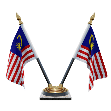 Malaysia Double Desk Flag Stand  3D Illustration
