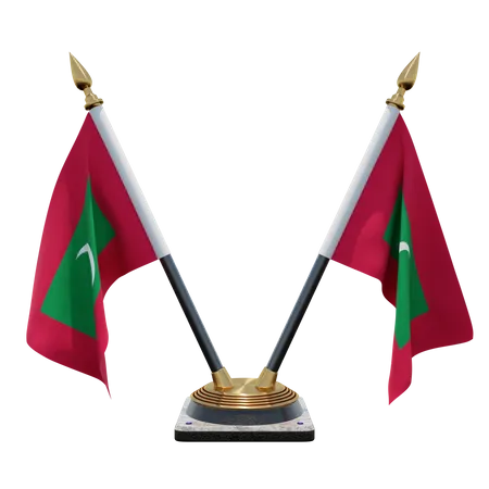 Maldives Double Desk Flag Stand  3D Illustration