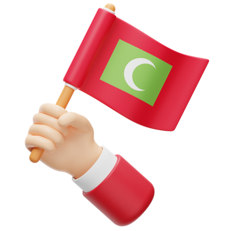 Maldives flag in hand  3D Icon