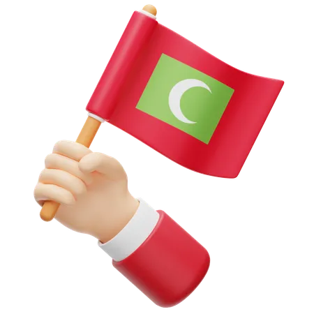 Maldives flag in hand  3D Icon