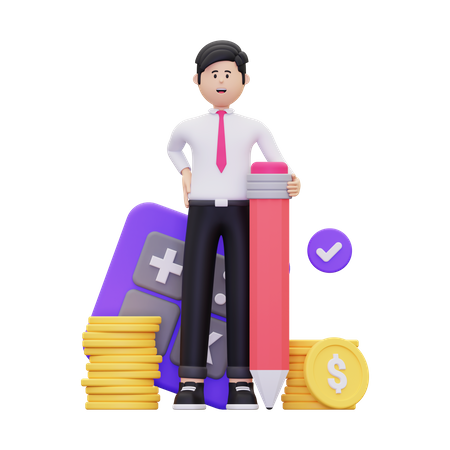 Male Accountant Doing Business Calculation  3D Icon