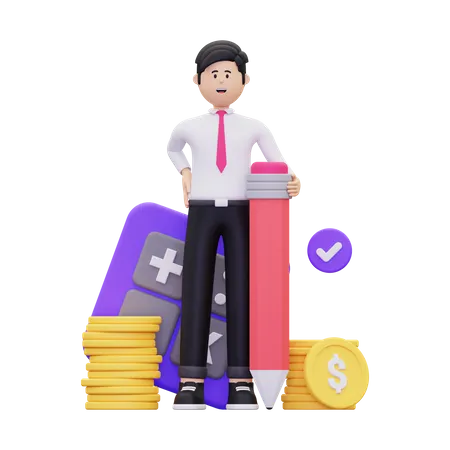 Male Accountant Doing Business Calculation  3D Illustration