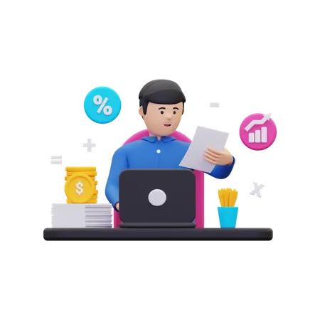 Male Accountant making financial report  3D Illustration