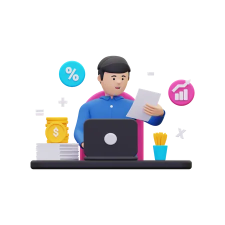 Male Accountant making financial report 3D Illustration
