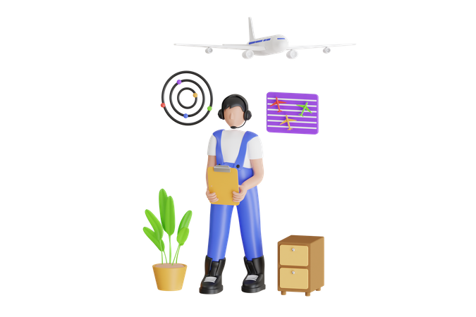 Male Air Traffic Controller With Headset Talking In Airport Tower  3D Icon
