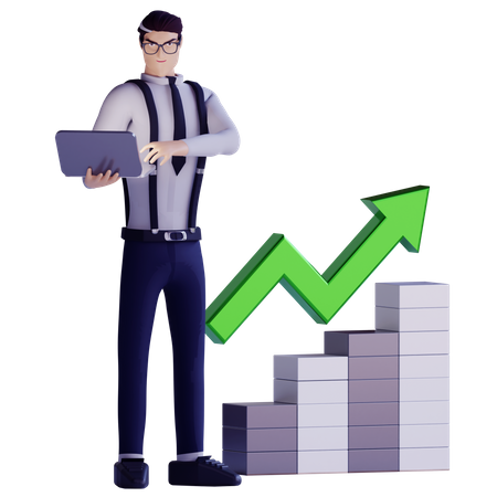 Male analysing business growth 3D Illustration