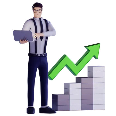 Male analysing business growth 3D Illustration