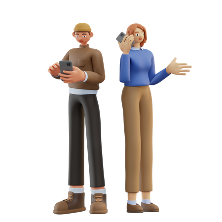 Male and female employee chatting on phone  3D Illustration